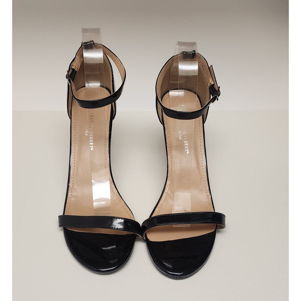 CHARLES ALBERT TESSA Black Faux Leather Ankle Strap Pump Heel Shoes US 10 - Picture 4 of 9